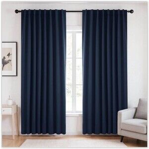 Deconovo 100% Blackout Curtains for Bedroom,Thermal Insulated Curtain, Navy Blue